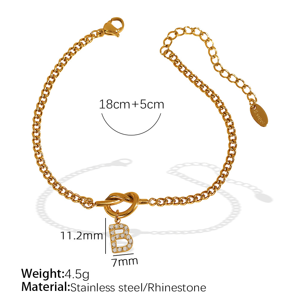 Gold color / 1 Piece Simple Series Simple Letter B Stainless Steel 18K Gold Color Plated Rhinestone Women's Charm Bracelets Picture2